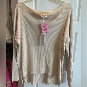 Everly Beige Ribbed Knit Sweater new with tags